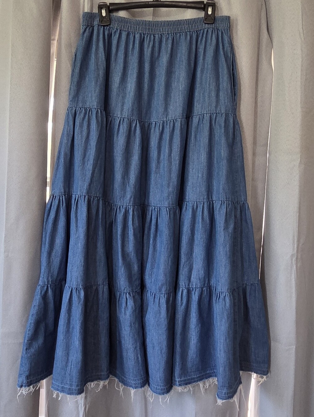 Wrangler Retro Custom Maxi Tiered Denim Blue Jean Skirt M